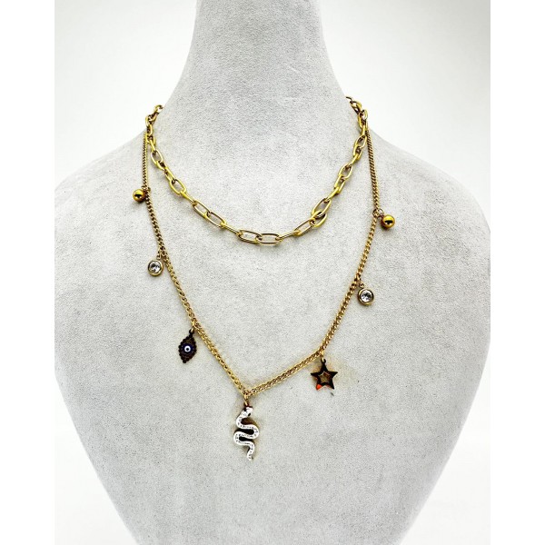 Gold İkili Yılan Detaylı Kolye